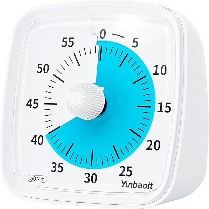 Yunbaoit Visual Timer with Night Light, 60-Minute Countdown Timer for Kids and Adults, Silent Classroom Timer, Time Management Tool for Home, School, or Work (Light White)