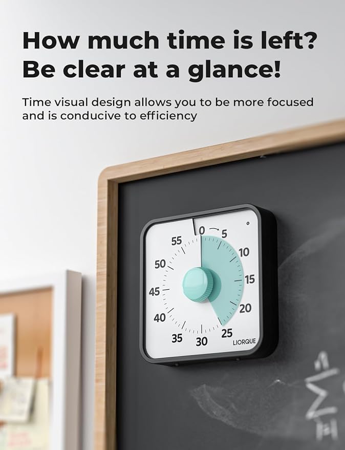LIORQUE 60 Minute Visual Timer for Kids and Adults, Non-Ticking 7.5 Inch Large Visual Countdown Timers for Classroom Desk Countdown Clock with Magnetic Backing, Kids Pomodoro Timer Clock