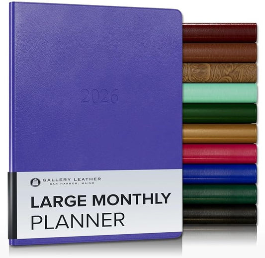 Gallery Leather Large Monthly Planner 2025-2026, Elegantly Bound Calendar Planner and Notebook with Stylish Gold-Gilded Page Edges, 18 Months - Caribbean Hibiscus - 9.75x7.5"