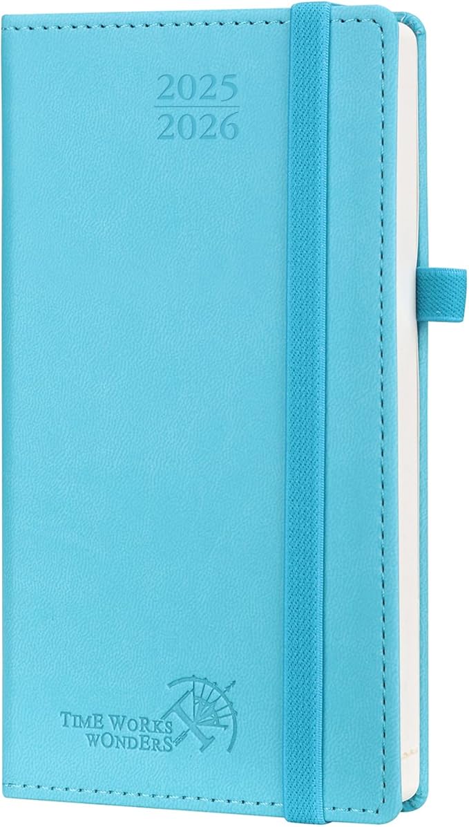 POPRUN Pocket Planner 2025-2026 (Slim Size 3.5'' x 6.5'') 17 Months Academic Calendar (Aug.2025 - Dec.2026), Weekly Appointment Book with Vegan Leather Hard Cover - Blue Green