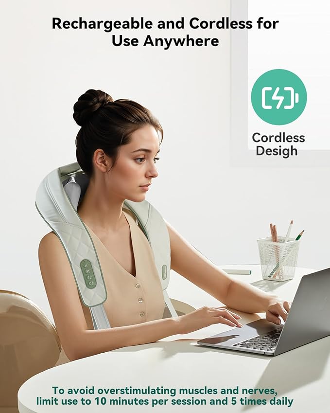 Snailax Cordless Neck Shoulder Massager with Heat, 4D Deep Tissue Kneading, Shiatsu Back Massager Pillow for Neck, Shoulder, Christmas Gifts for Men, Women