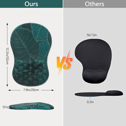 Mouse Pad Wrist Support, Ergonomic Mouse Pad with Wrist Rest, Comfortable Computer Mouse Pad for Laptop, Pain Relief Mousepad with Non-Slip PU Base Banana Leaf Green
