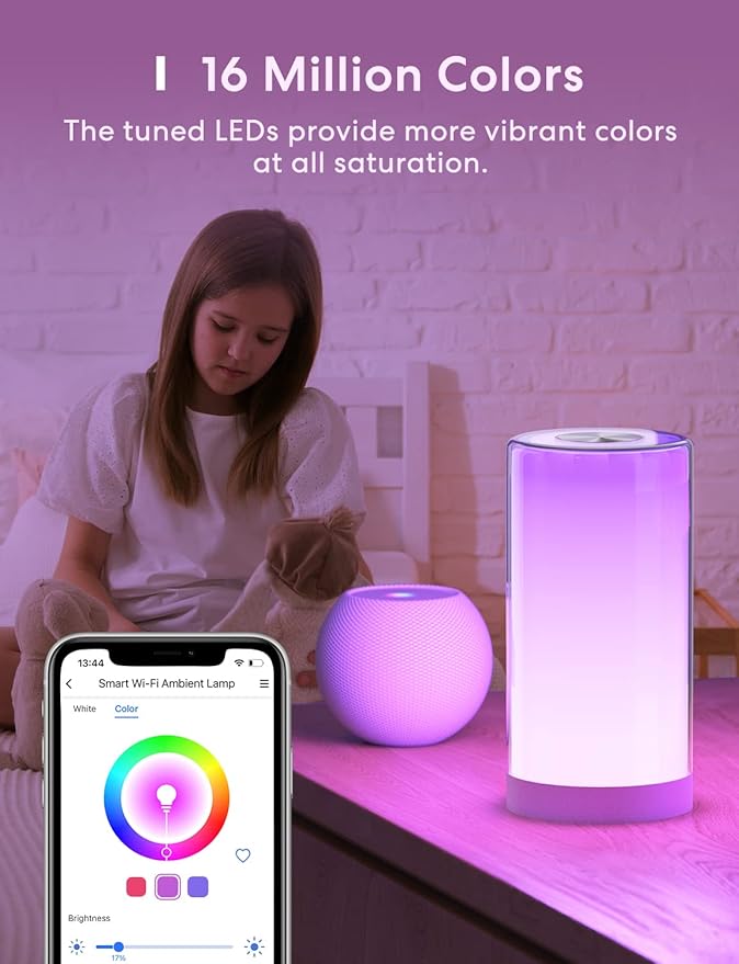 meross Smart Table Lamp, Bedside Lamp, Compatible with Apple HomeKit, Siri, Amazon Alexa and SmartThings, Tunable White and Multi-Color, Touch Control, Voice and App Control
