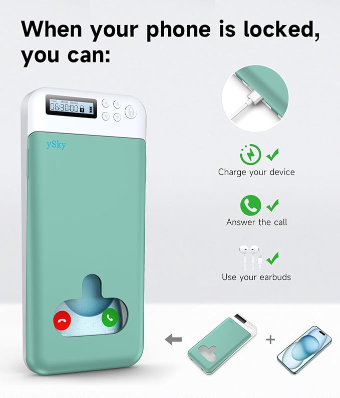 ySky Timed Phone Lock Box for iPhone and 6.7inch Phones, Portable Cellphone Jail Locker Box with Timer Prevent Phone Addiction | Unplug from Video Games, Social Media to Achieve Goals(Green)