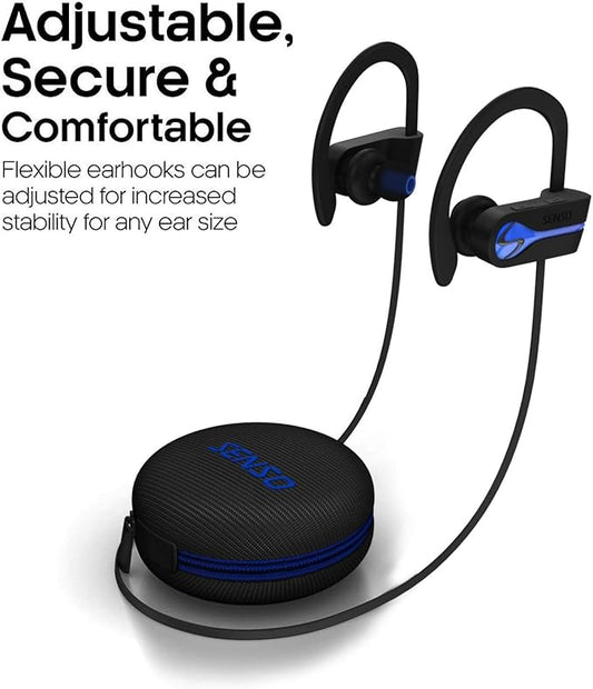 Bluetooth Wireless Headphones, Best Sports Earphones w/Mic IPX7 Waterproof HD Stereo Sweatproof Earbuds for Gym Running Workout 8 Hour Battery Noise Cancelling Headsets Cordless Heapdhone - Blue