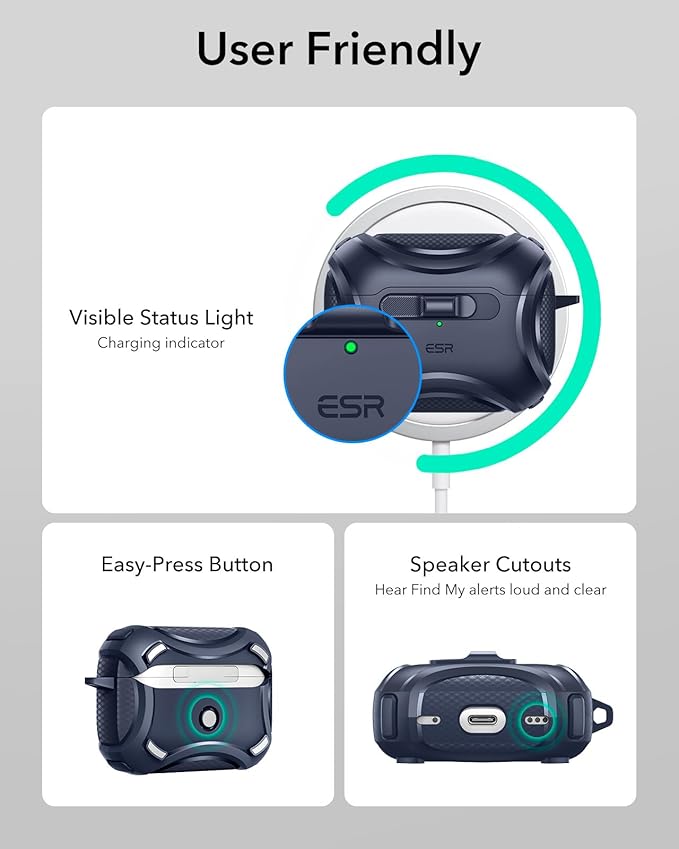 ESR for AirPods Pro 2 Case (2023/2022/2019, 2nd/1st Gen), Compatible with AirPods Pro 2nd Generation (USB-C/Lightning Cable), Effortless MagSafe, Drop-Proof Lock, Easy Open, Cyber Series,Blue