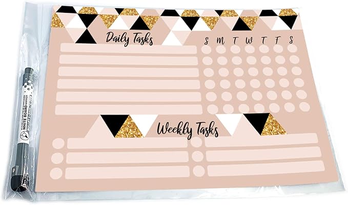Dry Erase Whiteboard Task Planner | Removable and Restickable Adhesive Decal | Fine-Tip Magnetic Marker Included (9 x 12 inches, Triangles)