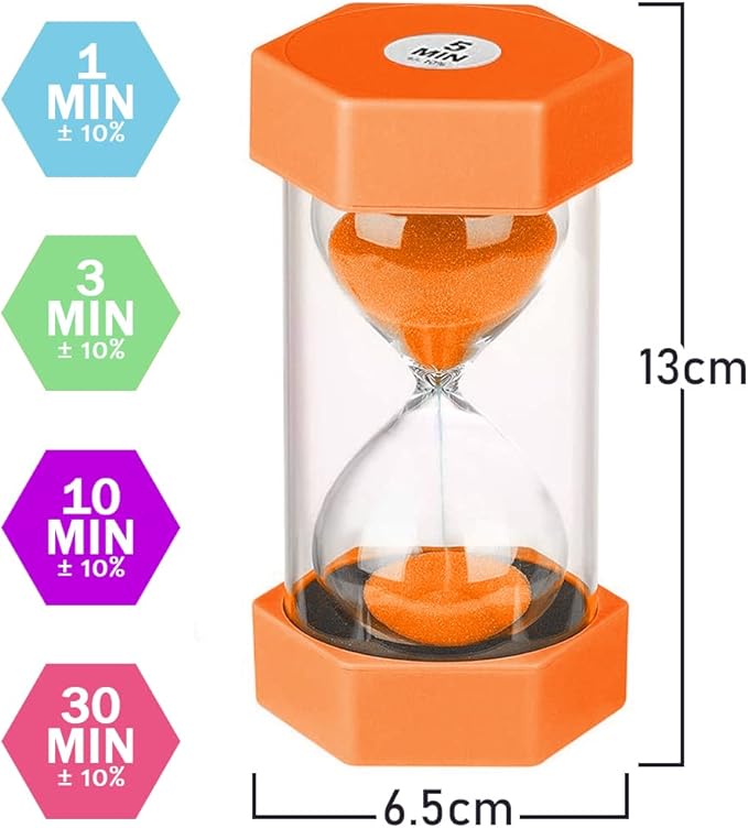 SANDTIMER 5 PcsColorful Hourglass, Sand Timers, Acrylic Hourglass Timer, Kitchen Timer,1/3/5/10/30 Minutes Sandglass for Classroom, Home, Kitchen, Office Decoration