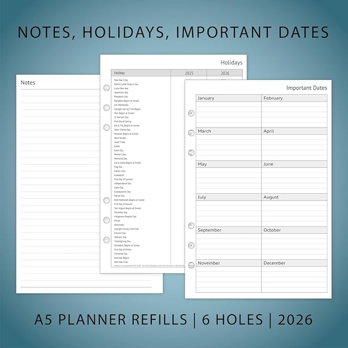 newestor 2026 A5 Planner Inserts, Filofax A5 Compatible, Weekly and Monthly Appointment Book Pages, Tabbed, 6 Holes