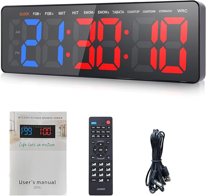 13" Gym Timer Clock, Workout Interval Timer with Remote Control, Count Down & Up Stopwatch, Adjustable Brightness, Large LED Digital Display, Fitness Digital Clock for Home/Garage/Boxing