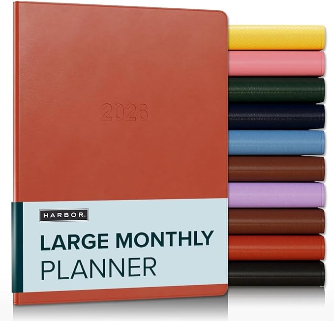 Harbor Large Monthly Planner 2025-2026, Calendar Planner and Notebook, Durable Faux Leather, 14 Months, 96 Pages, Softcover & Lightweight - Cambridge Burnt Orange - 9.75x7.5"