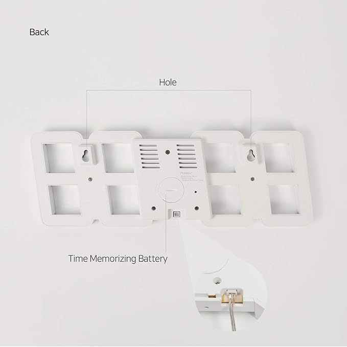 mooas 3D Pure Slim M LED Clock, Multi-Function LED Digital Clock (Calendar, Alarm, Temperature) (11.8" Slim M White Wall Clock with Remote Control)