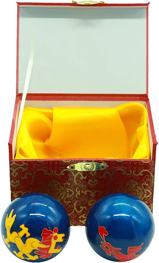 BRABUD 1.5'' Cloisonne Health Hand Balls Carved Dragon and Phoenix Pattern Exercise Stress Balls Craft Collection BS148 (S, blue)