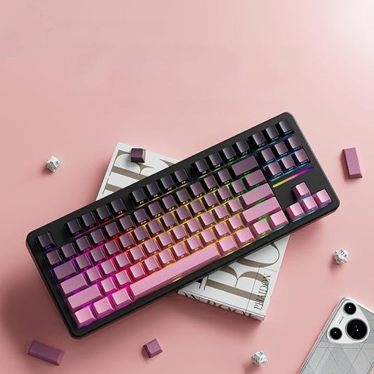 EWEADN X87 Wireless Mechanical Keyboard ASMR,80% Tri-Mode BT5.0/2.4GHz/USB-C Hot Swappable Custom Keyboard,5000mAh battery, Gasket Structure, RGB Backlit,Side Printed Gaming Keyboards-Black Berry pink