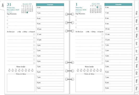 2026 Planner Refills for A5 Binder - One Page Per Day Daily ＆ Monthly Planner, January 2026-December 2026, Prioritized, To-Do List, Notes, Appointment Schedule, 6-Hole Punched, 5.8" x 8.3"