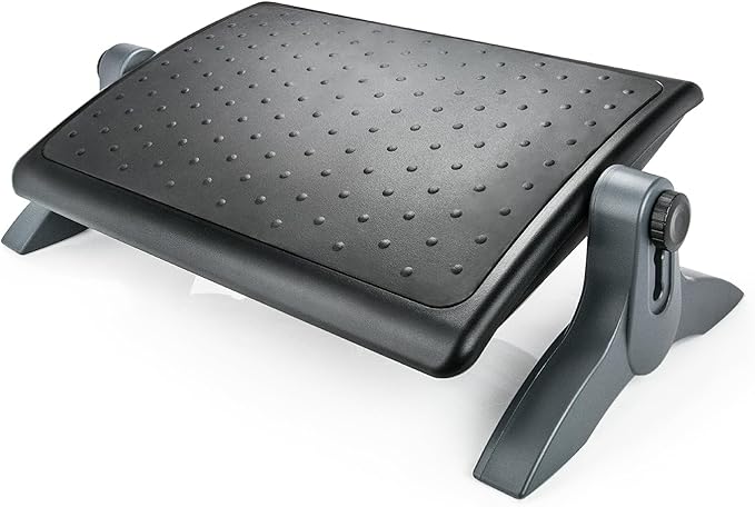 EHO Ottoman, Ergonomic Foot Rest for Under Desk, Adjustable Height and Angle, Rubber Platform, Anti-Slip, Ankle Support, Detachable Washable Cushion, Back and Leg Pain Relief, 21.6"L x 11.4"W, Black