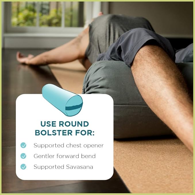 Bean Products Yoga Bolster - Made In The USA With Eco Friendly Materials - Round or Rectangular Support Cushions That Elevate Your Practice - Natural Cotton