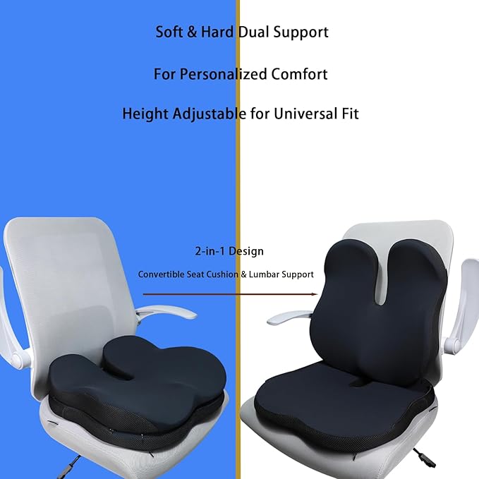 Seat Cushion Office Chair Cushions Car Seat Cushion for Driving Ergonomic Dual-Layer Seat Cushion Height Adjustable Ensures Optimal Comfort and Support, Soft and Firm