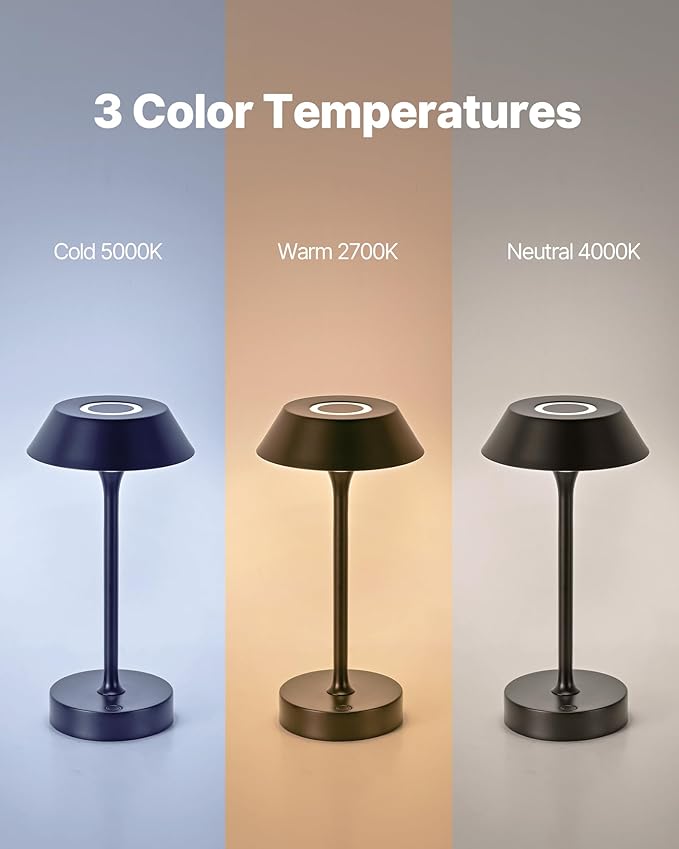 Elva Portable Table Lamp, Small Cute Cordless Rechargeable Table Lamp, 3W LED Dimmable Touch Light with 3-Color Temp, Modern Bedside Nightstand Light for Bedroom Ambient, Black