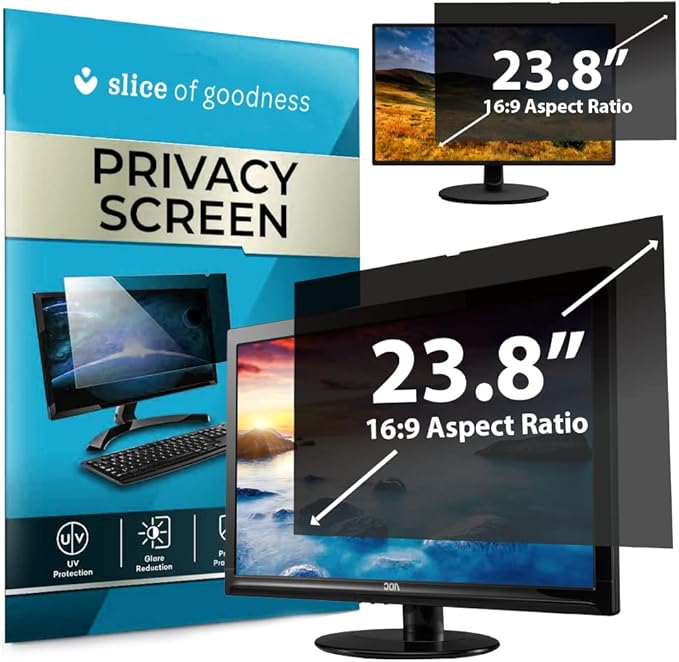 Computer Privacy Screen Filter for Widescreen Monitor - Anti-Glare, Blue Light Reduction, and Privacy Shield Protector - 23.8 Inch 16:9 Aspect Ratio