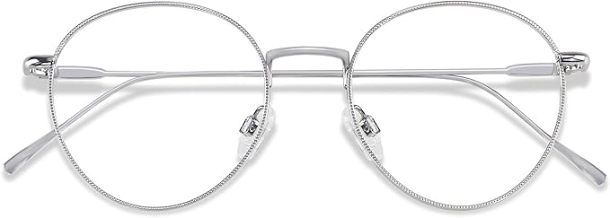 ANDWOOD Blue Light Blocking Glasses Women Men Small Face Computer Clear Bluelight Blocker Super Lightweight Metal Frame Round