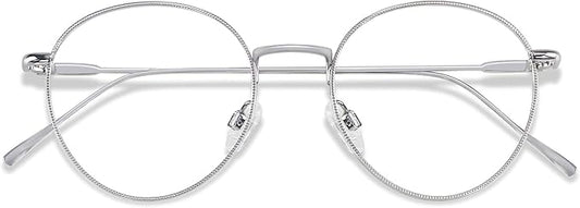 ANDWOOD Blue Light Blocking Glasses Women Men Small Face Computer Clear Bluelight Blocker Super Lightweight Metal Frame Round