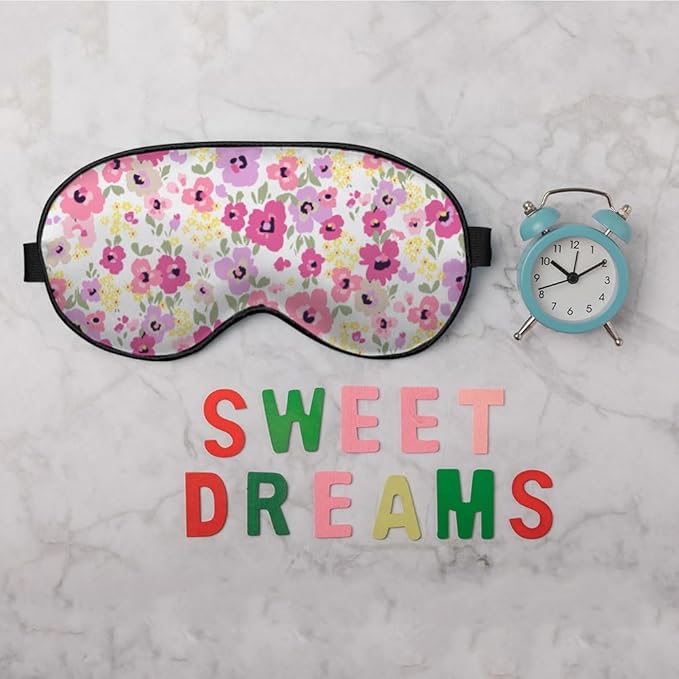 Pink Flowers Sleep Mask Eye Mask Beautiful Spring Floral Sleep Mask Light Blocking Adjustable Smooth Soft Eye Masks for Women Deep Rest Travel
