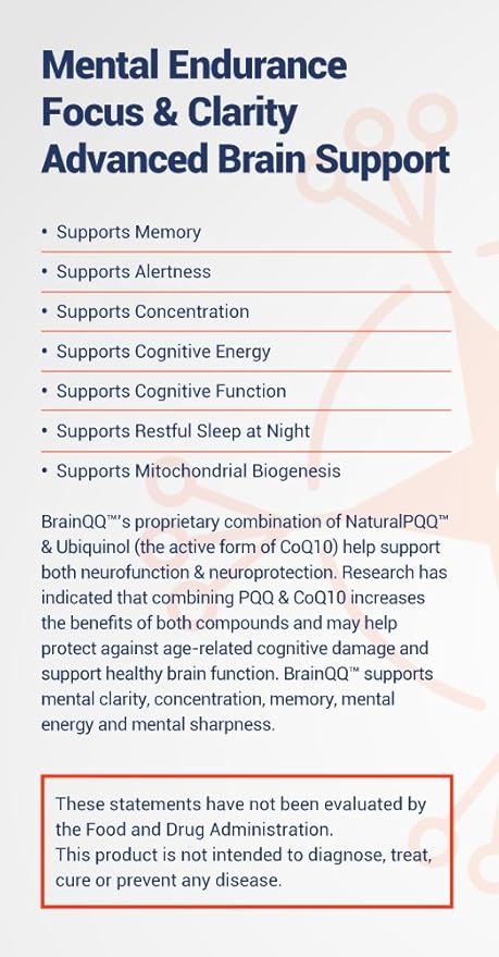 BrainQQ Get Smart! Enhanced HIGH Absorption Nootropic Brain Formula-Concentration, Focus, Clarity & Memory Peak Performance. 100mg of Ubiquinol (QH) Plus Natural PQQ 20mg