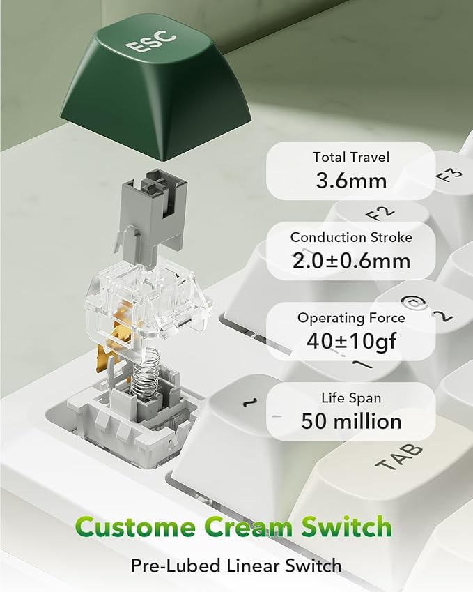 Redragon K734W Wireless Mechanical Keyboard, Tri Mode BT5.0/2.4G/USB-C 75% 81 Keys TKL Custom Hot Swappable Gaming Keyboard, Pre-lubed Linear Switches,RGB Gasket Computer Creamy Keyboard, for PC/MAC