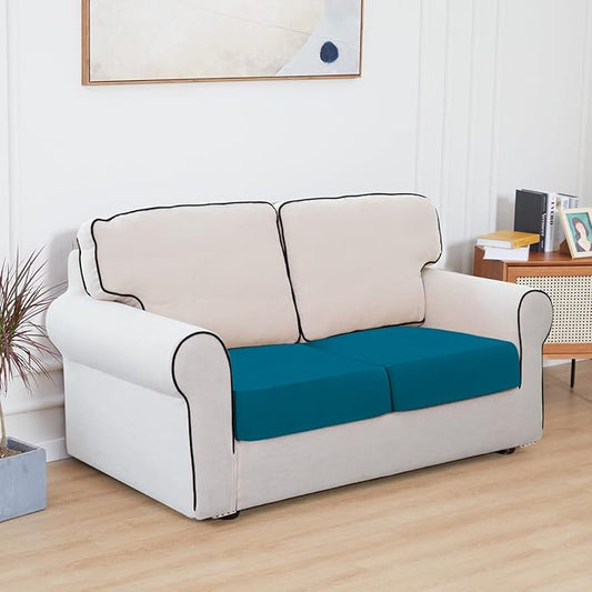 Easy-Going 100% Waterproof Chair Sofa Seat Cushion Slipcovers Couch Cushion Cover Stretch Furniture Protector for Kids, Pets (2-Piece Loveseat Cushion, Peacock Blue)