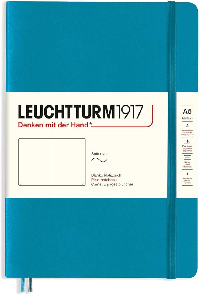 LEUCHTTURM1917 - Notebook Softcover Medium A5-123 Numbered Pages for Writing and Journaling (Ocean, Ruled)