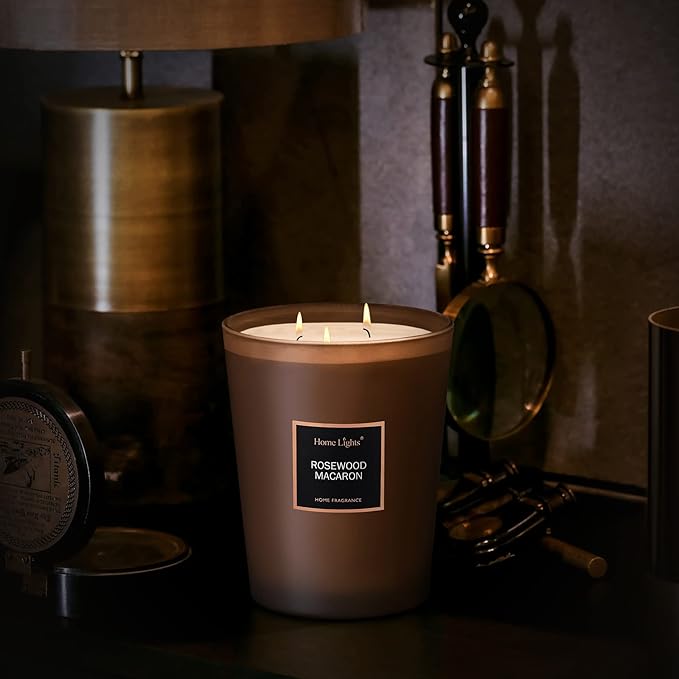 HomeLights Scented Candles | Large Jar Candle - 33.3 Oz. Natural Soy Aromatherapy Candles | Up to 70 Hours Burn Time with 3 Cotton Wicks, Home Decorative Fragrance Candles - Rosewood Macaron