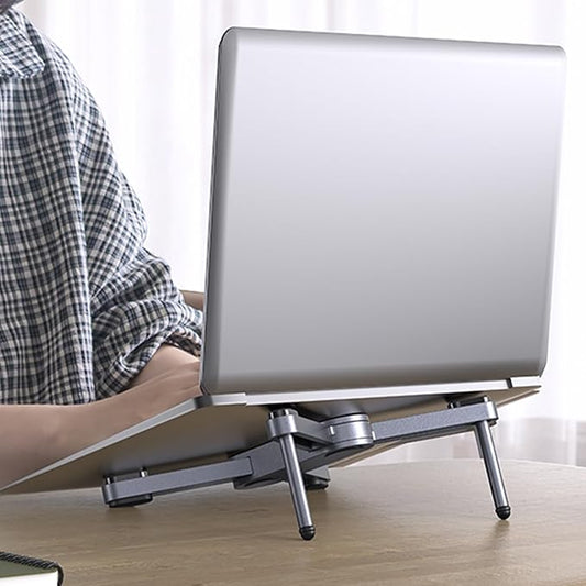 New Concept Laptop Stand - Adjustable Ergonomic Aluminum Riser for MacBook Pro/Air up to 15.6” - Foldable & Portable Computer Stand for Desk, Students, Office, Travel, Gaming - Gray