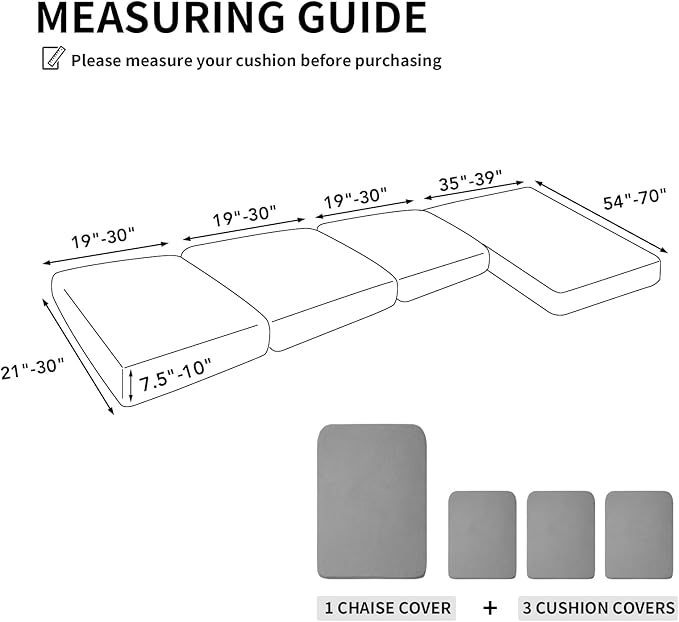 Easy-Going Stretch 4 Pieces Couch Cushion Covers for Sectional Sofa Left/Right L Shape Chaise Lounge Sofa Seat slipcover Anti-Slip Sofa Cover Soft (3 Seater + 1 Chaise, Light Gray)