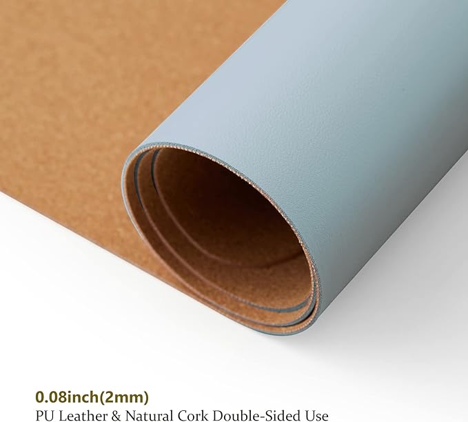 Cork Desk Mat - Dual-Sided Desk Pad for Office and Home - Desk Organization and Accessories - Ideal for Large Mouse Pad and Desk Mats on Top of Desks(Light Blue,27.6"x 13.8")