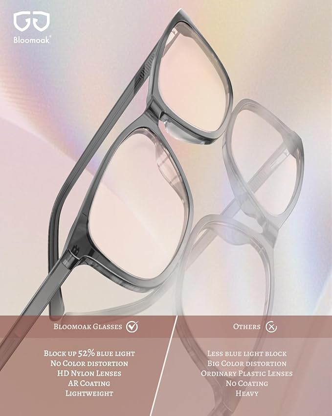 Bloomoak Rose Migraine Glasses, FL- Flex Light Sensitivity Relief Glasses for Fluorescent LED Glare,Photophobia, Eye Strain