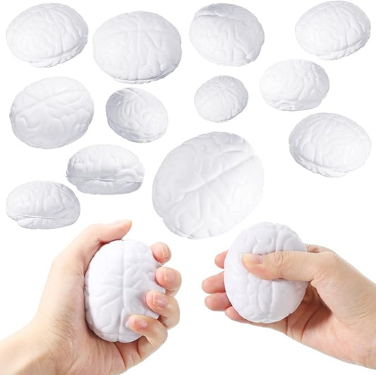 Leitee 12 Pcs Brain Stress Balls Bulk Large Halloween Brain Toys PU Hand Muscle Exercise Pressure Ball Funny Stress Relief Toy for Teens Adult Improving Grip Strength Prop(White)