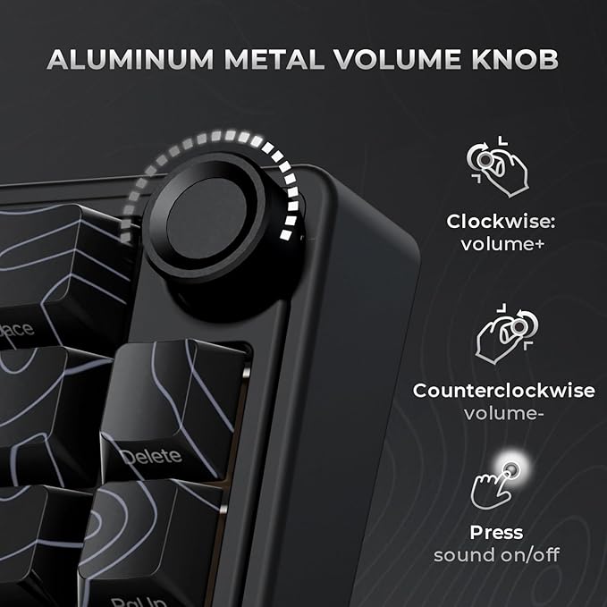 RK ROYAL KLUDGE R65 Wireless Mechanical Keyboard with Volume Knob, 60% Gaming Keyboard Topographic, Tri-Mode 2.4Ghz/USB-C/BT, Gasket Mount, QMK/VIA, PBT Keycaps, Hot Swappable Cream Switch, Black