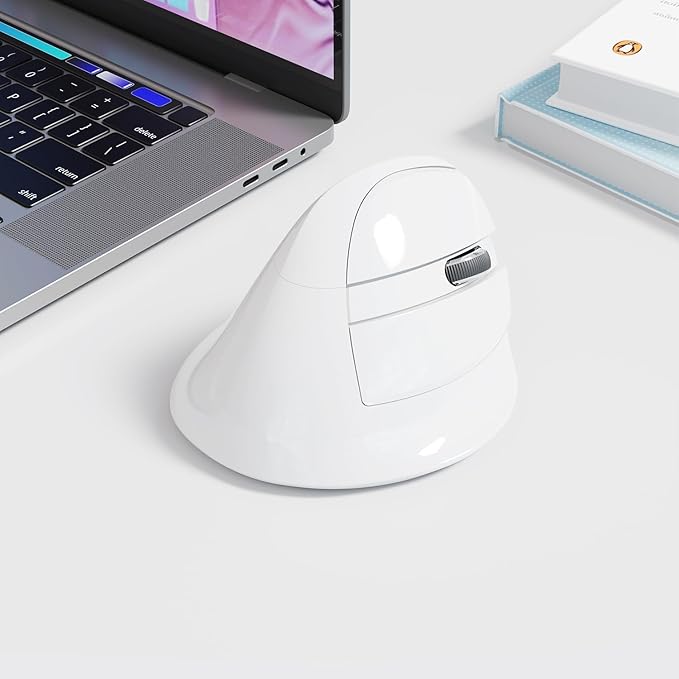 DeLUX Wireless Vertical Mouse, Small Silent Ergonomic Mouse with BT 5.2 and USB Receiver, 6 Buttons and 4000 DPI, Rechargeable Mouse for Carpal Tunnel (M618mini-White)