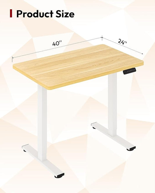 SANODESK Electric Standing Desk 48 x 24 Inches Whole-Piece Desktop Height Adjustable Stand Up Desk w/6-Button Controller Ergonomic Computer Desk for Home Office, White Frame + Natural Tabletop