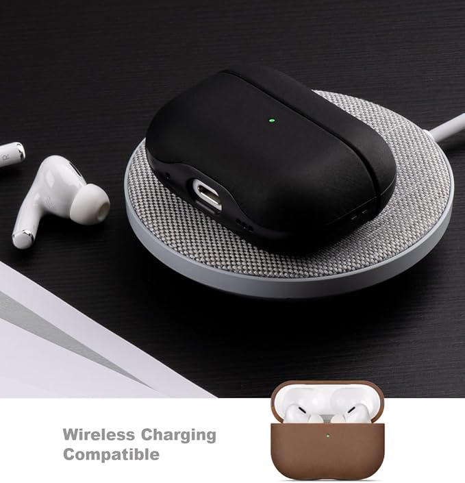 LOPIE Case for AirPods Pro 2nd Generation - Handmade AirPods Pro 2 Case Cover - Made of Crazy Horse Leather - Protective Hard Shell Cover Compatible with Wireless Charging - Vintage Style - Dark Brown