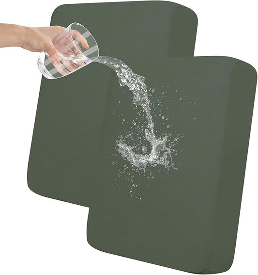 Easy-Going 100% Waterproof Chair Sofa Seat Cushion Slipcovers Couch Cushion Cover Stretch Furniture Protector for Kids, Pets (2-Piece Loveseat Cushion, Grayish Green)