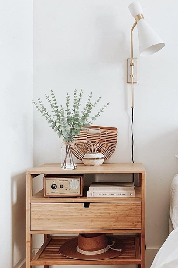 Artificial Eucalyptus Stems in Glass Vase with Faux Water,Artificial Plants Eucalyptus Leaves for Shelf Desk Bathroom Farmhouse Room Coffee Table Home Decor, Central Decoration.