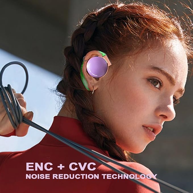 On Ear Headphones Bluetooth, Noise Cancelling Open Ear Headphones Wireless, Clip On Sport Headset Bluetooth with 4 Microphone, Comfort Fit Earphones with Long Battery Life