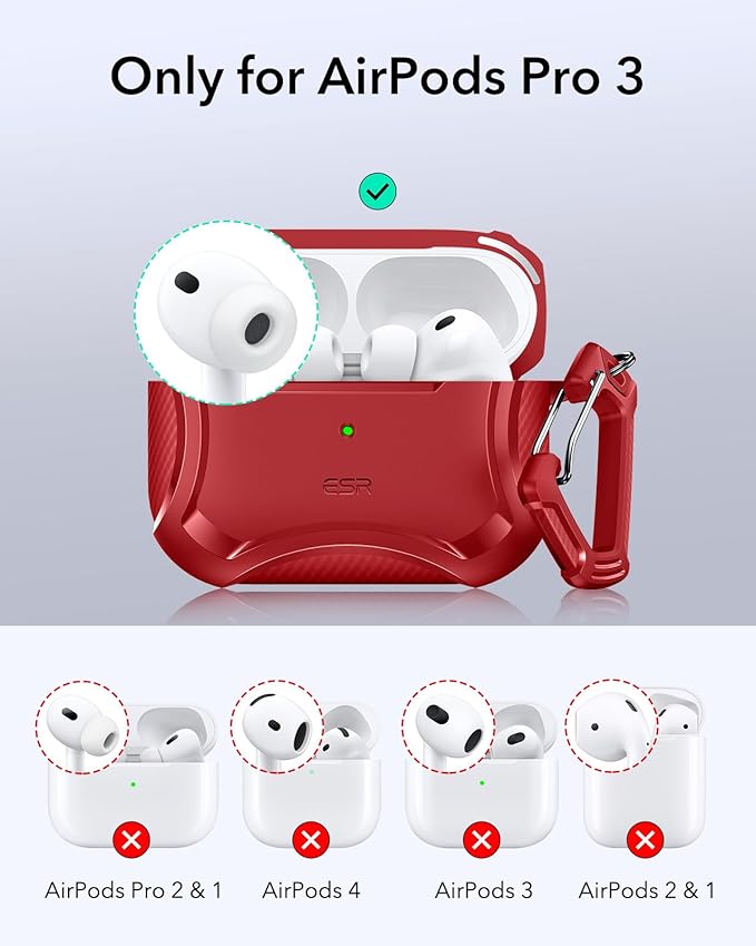 ESR for AirPods Pro 3 Case (2025), Compatible with Airpods Pro 3rd Generation Case (USB-C Cable), Magnetic Lid, MagSafe Ready, Powerful Drop Protection, Cyber Series, Red