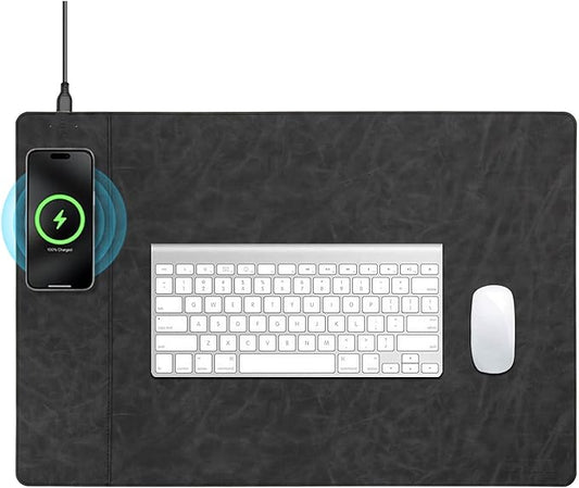 Magnetic Wireless Charging Desk Mat, Office Large Office Mouse Pad, Microfiber Leather Mouse Mat with Ultra-Smooth Surface, Waterproof Computer Keyboard Desk Mat for Office & Home, Laptop, Gray
