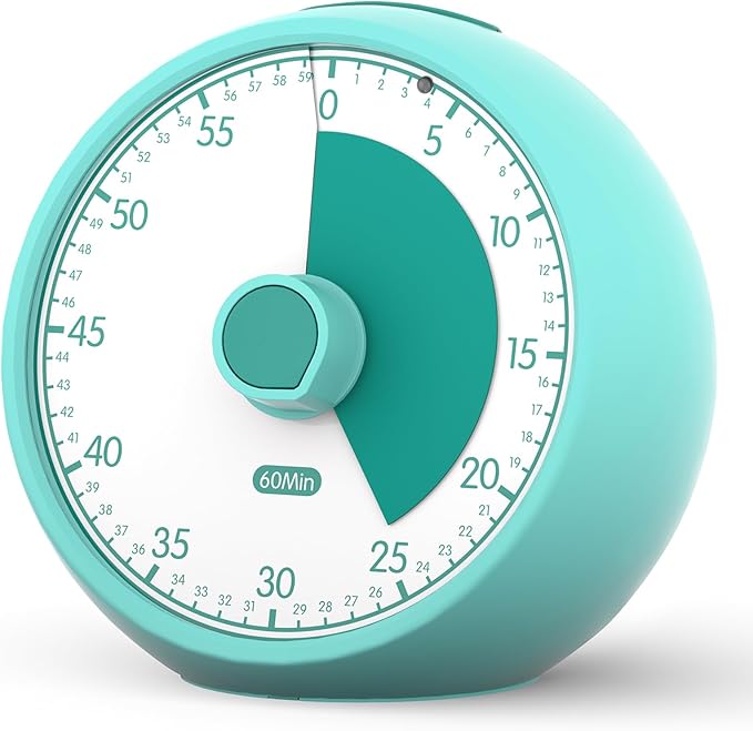 Visual Timer 60-Minute, Kids Timer for Homeschool Desk, Time Management Tools with Silent Operation, Timer for Kitchen Office Classroom(Green)