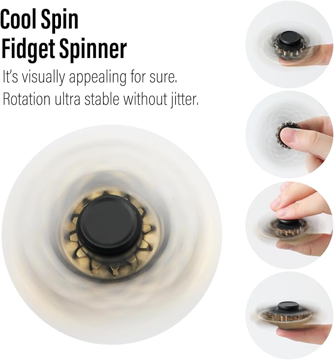 FREELOVE Gear Metal Fidget Spinner Toys for Adults, Small Mini Tiny Pockget Figette, Bike Chain, Copper Brass Hands Gyro, Quiet Silent Cool Cube for Anxiety Men (4 Gears Linkage, Black-Brass)