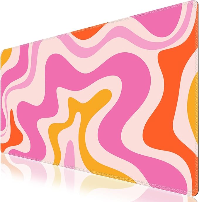 iCasso Large Mouse Pad (35.4x15.7 in), Desk Mat Gaming Mousepad with Stitched Edges, Keyboard Mouse Mat Desk Pad for Work, Game, Office, Home-Pink Topographic