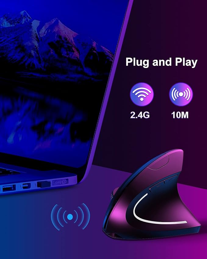 ASOYIOL Ergonomic Mouse Wireless,Vertical Mouse Ergo with USB Receiver 6 Buttons 800/1200/1600 Adjustable DPI Computer Mice for Laptop PC(Right Hand,Black)